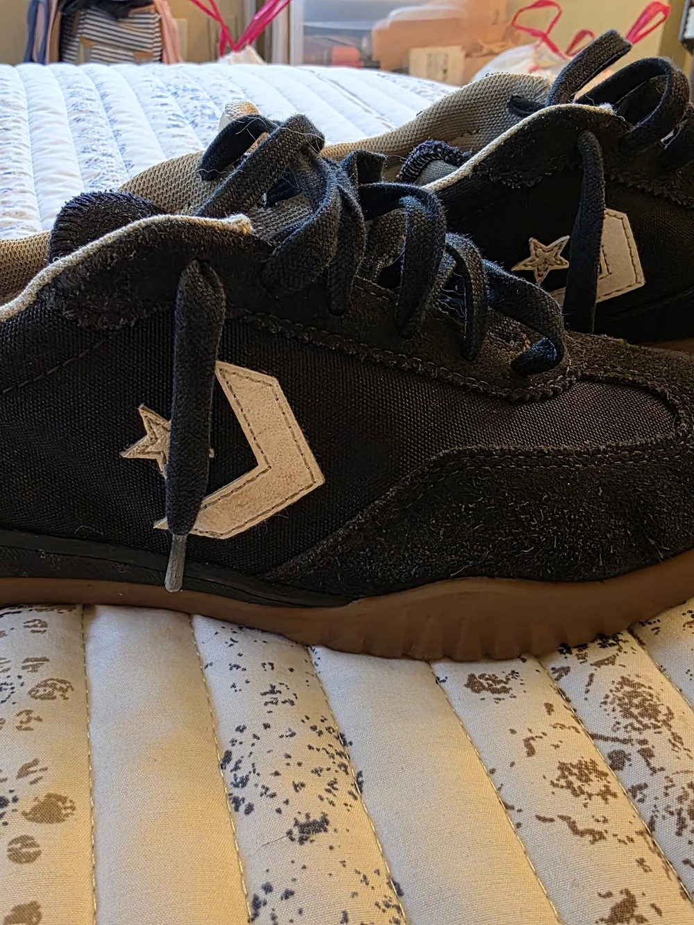 Converse Kids Black Sneakers with Gum Sole and White Chevron